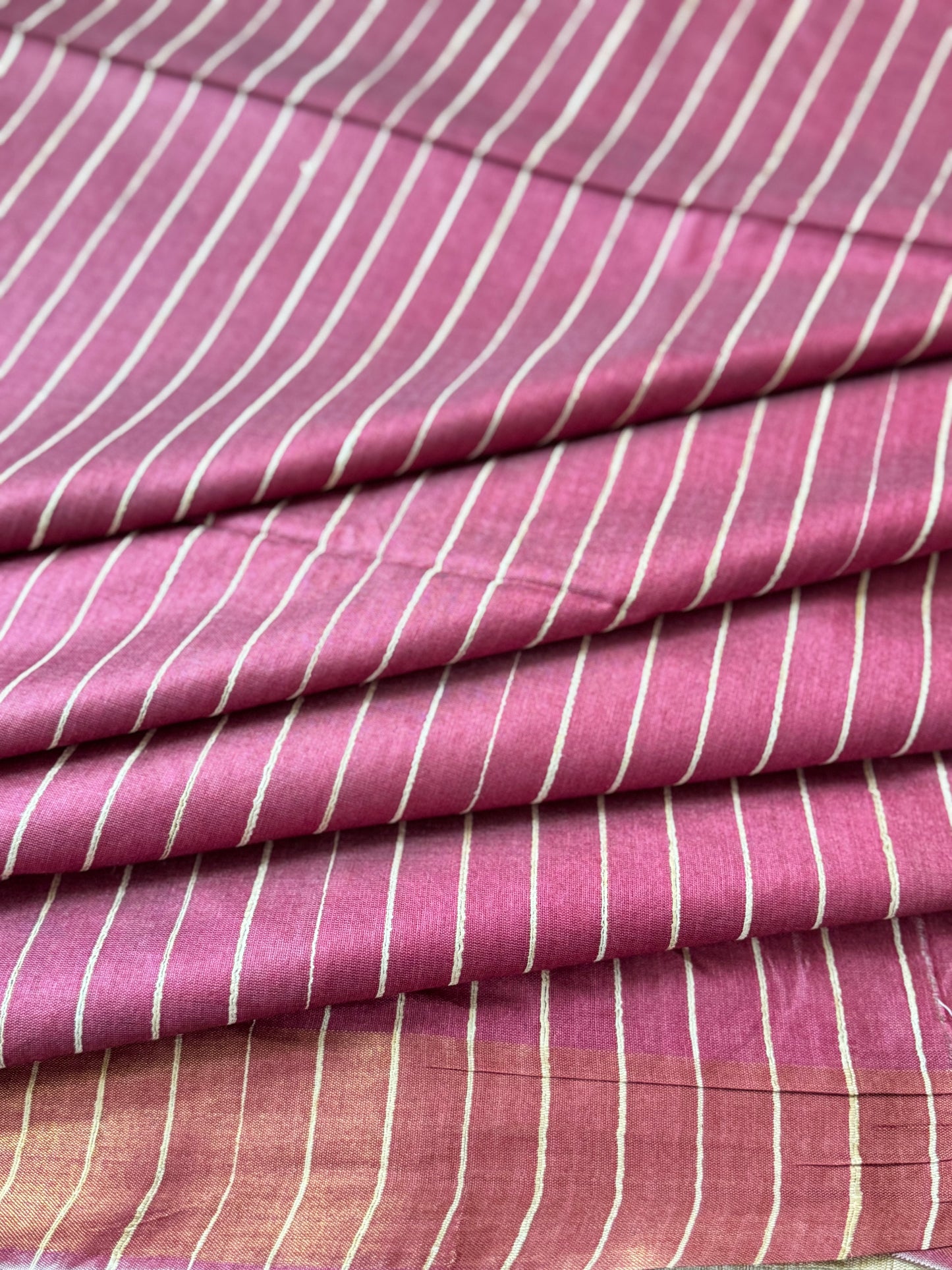 Burnt Pink Pure Tussar Moonga Silk Madhubani Handpainted Saree