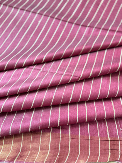 Burnt Pink Pure Tussar Moonga Silk Madhubani Handpainted Saree