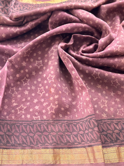 Brown Maheshwari Cotton Zari Saree