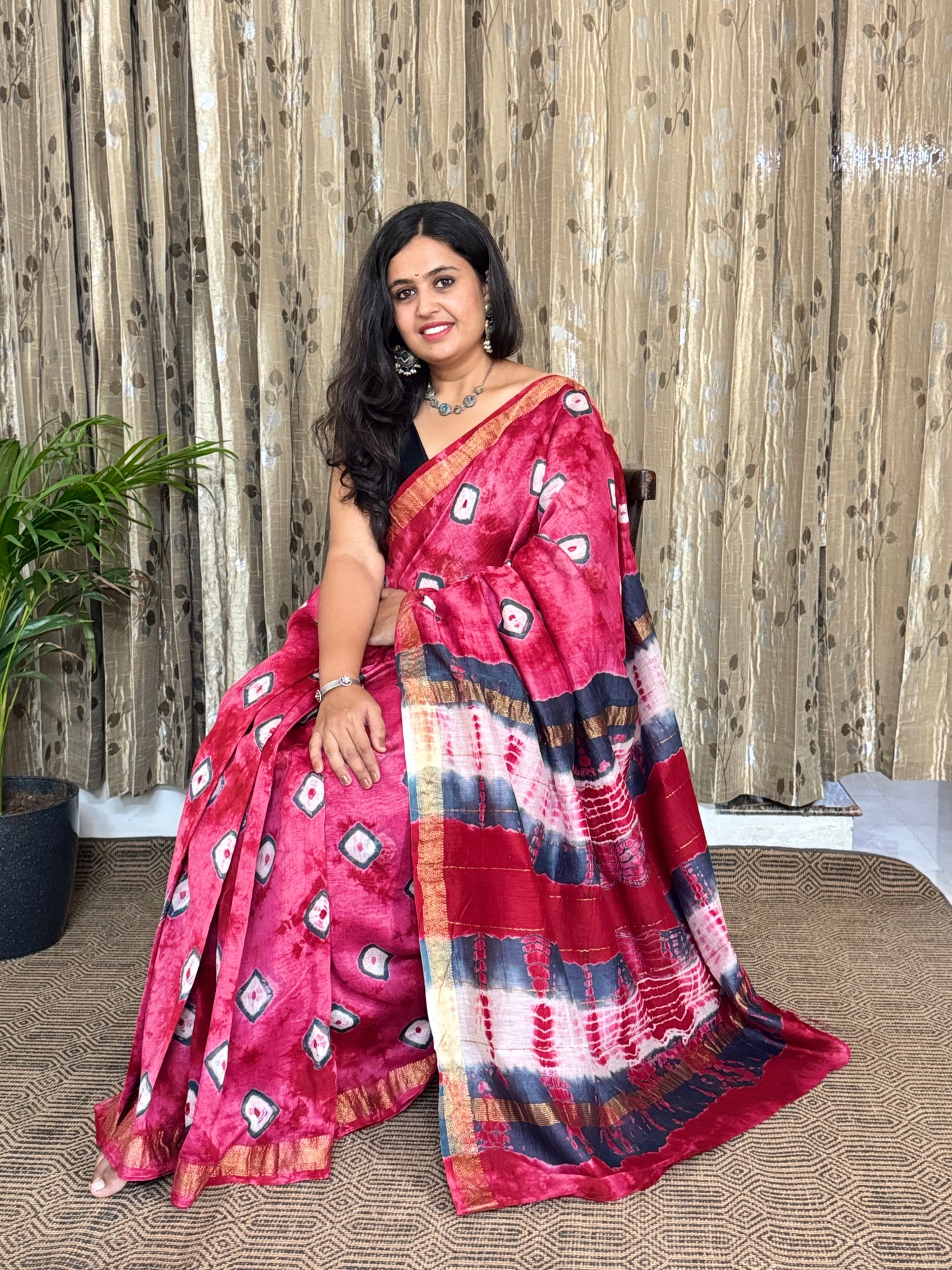 Pink Maheshwari Cotton Zari Saree