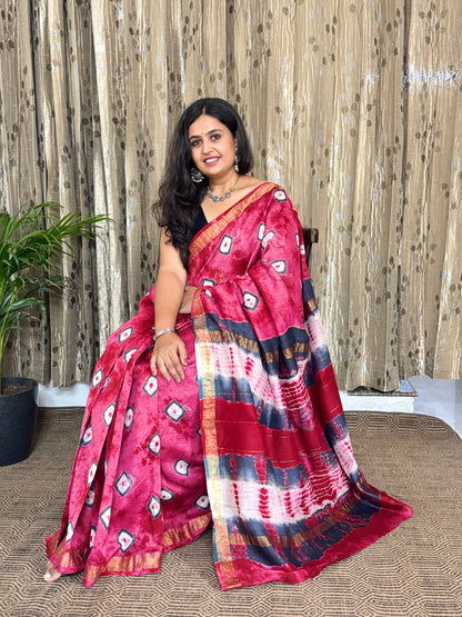 Pink Maheshwari Cotton Zari Saree