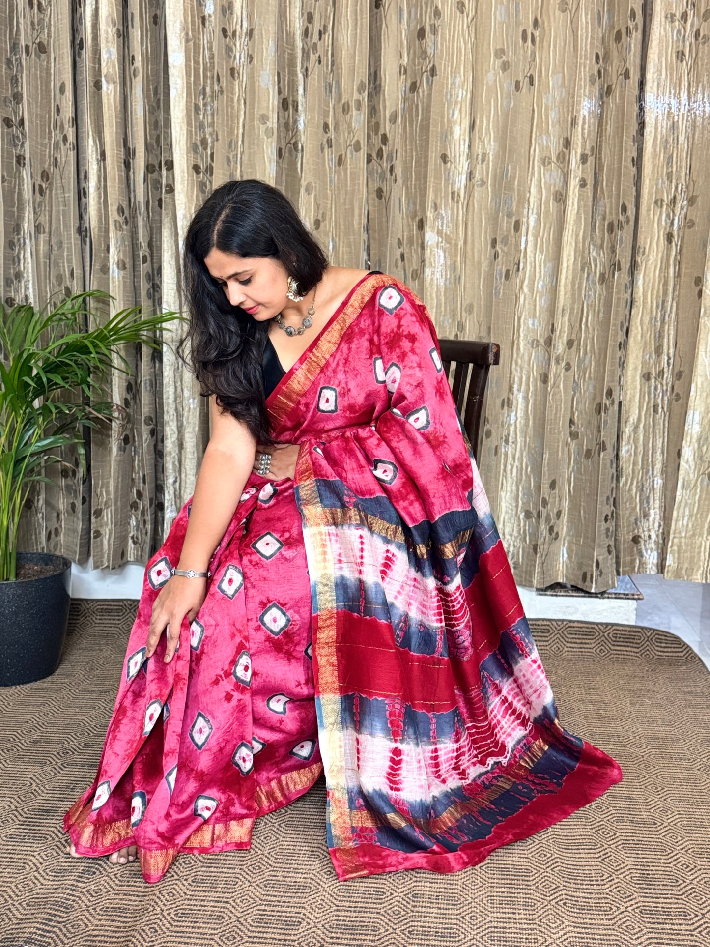 Pink Maheshwari Cotton Zari Saree