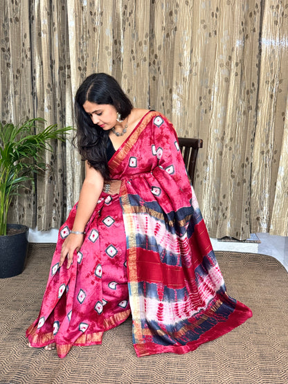 Pink Maheshwari Cotton Zari Saree
