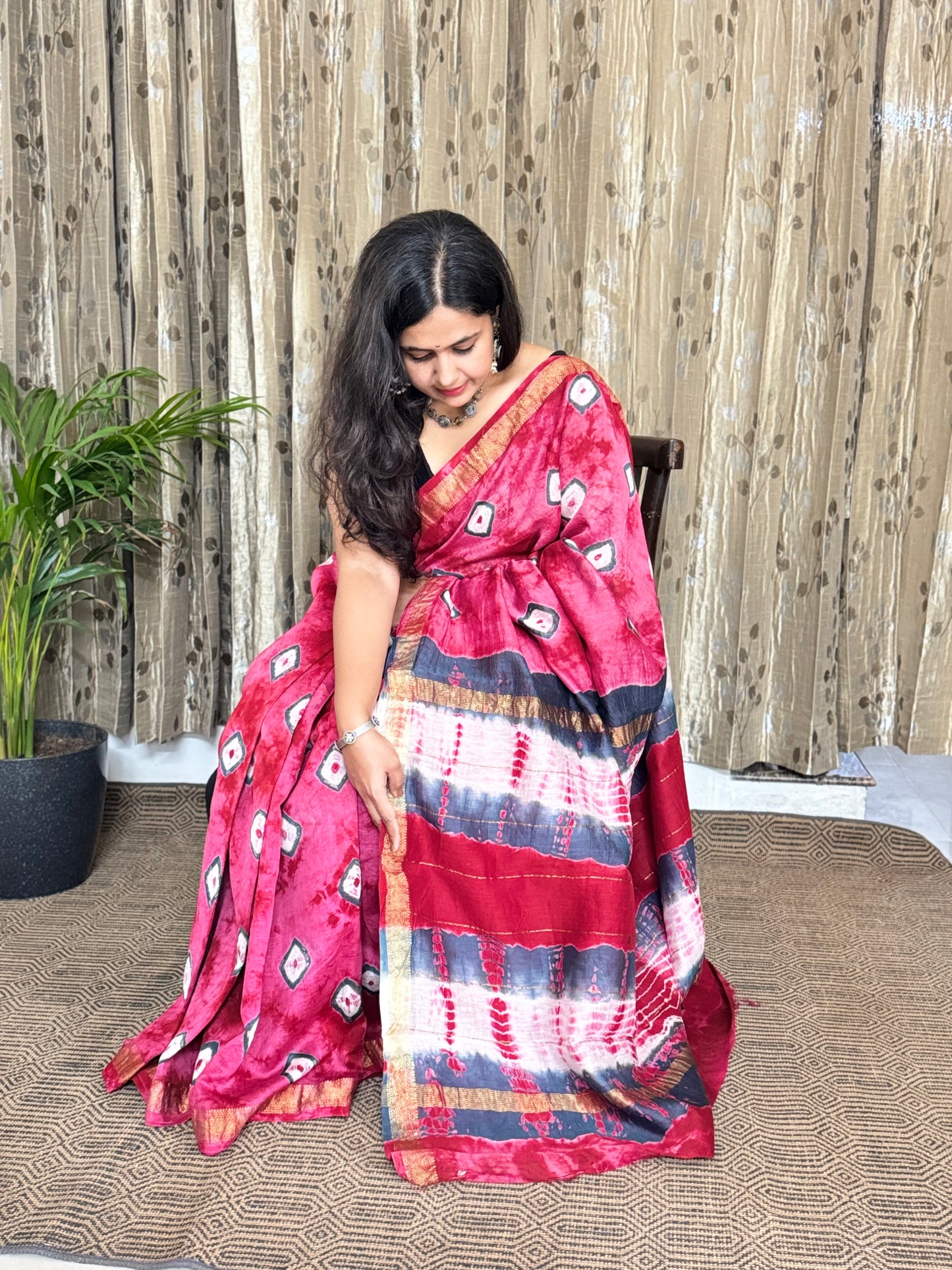 Pink Maheshwari Cotton Zari Saree