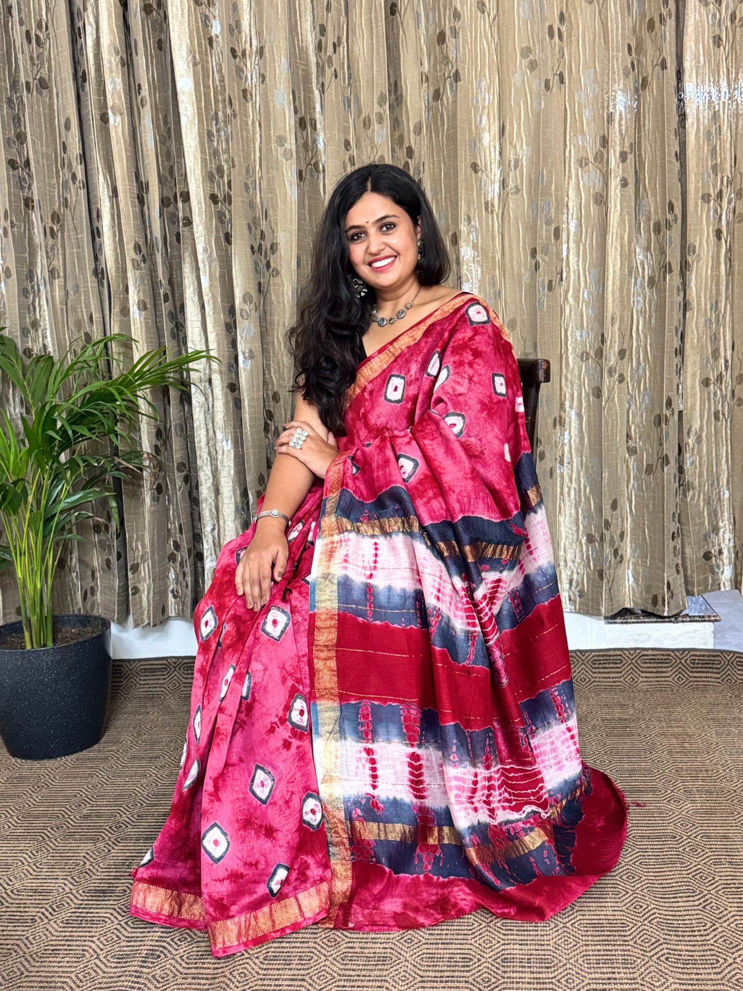 Pink Maheshwari Cotton Zari Saree