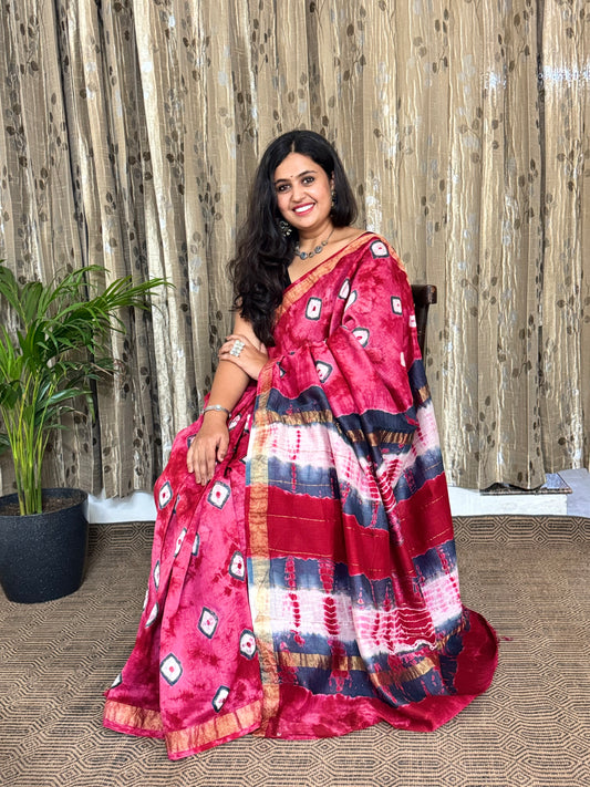 Pink Maheshwari Cotton Zari Saree