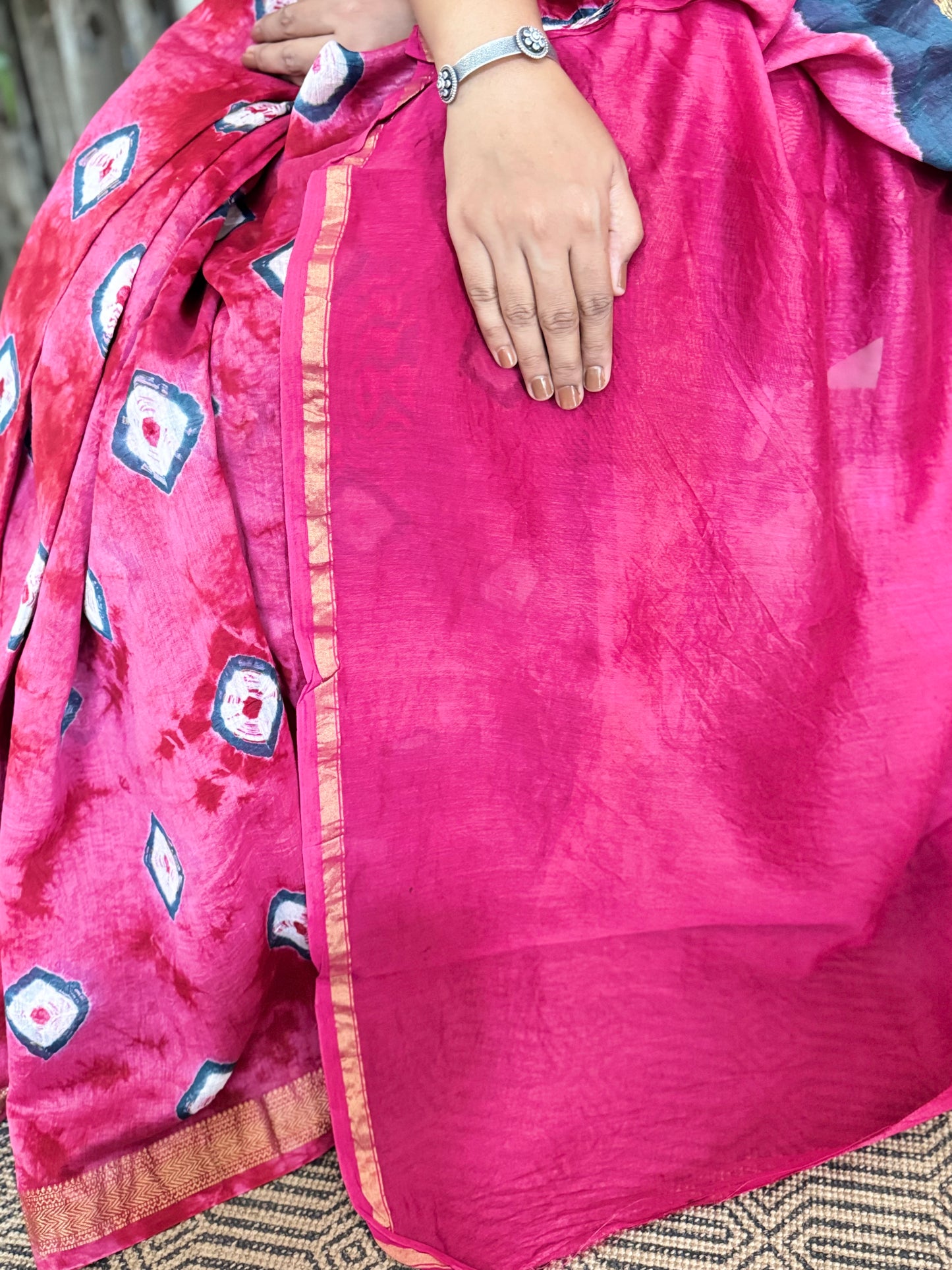 Pink Maheshwari Cotton Zari Saree