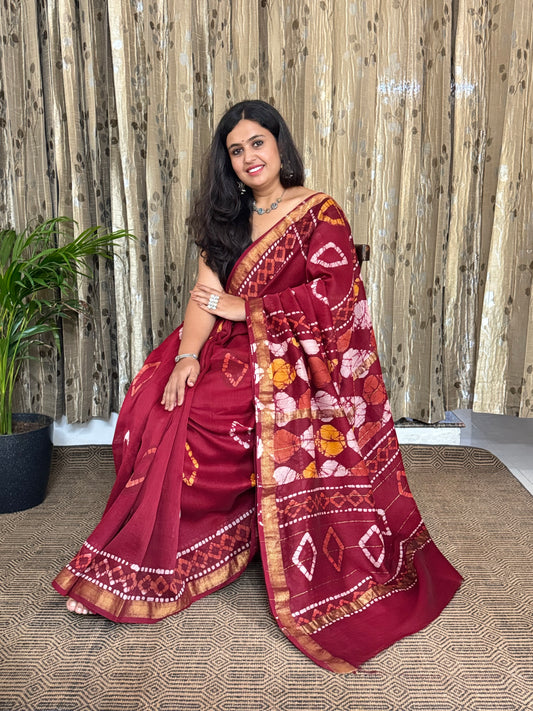 Red Maheshwari Cotton Zari Saree