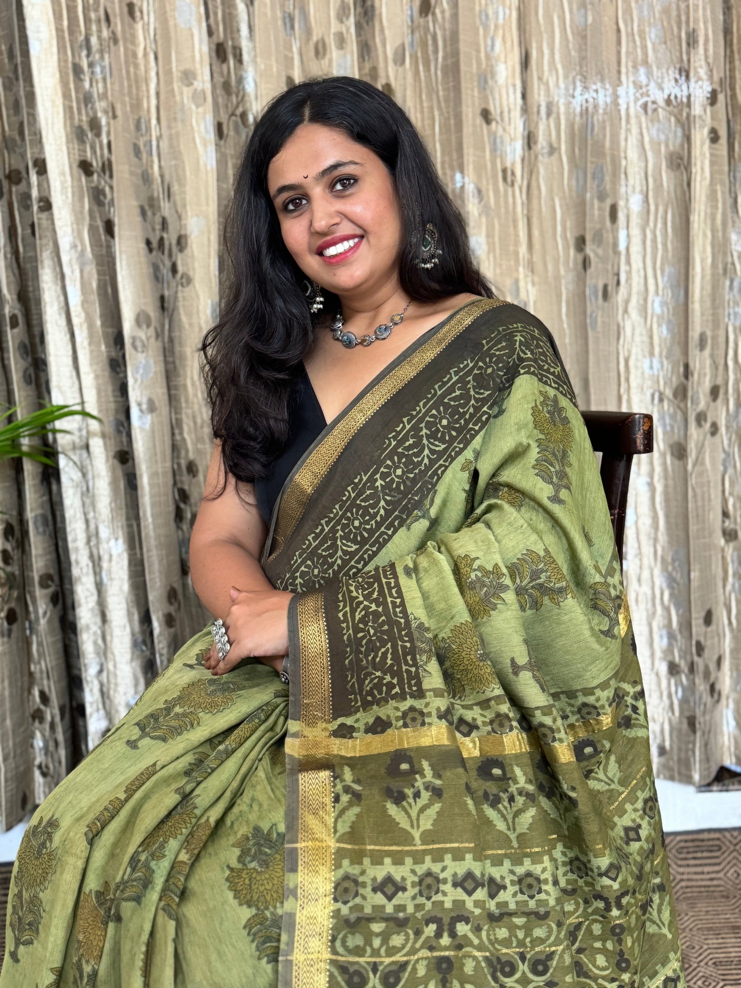 Green Maheshwari Cotton Zari Saree