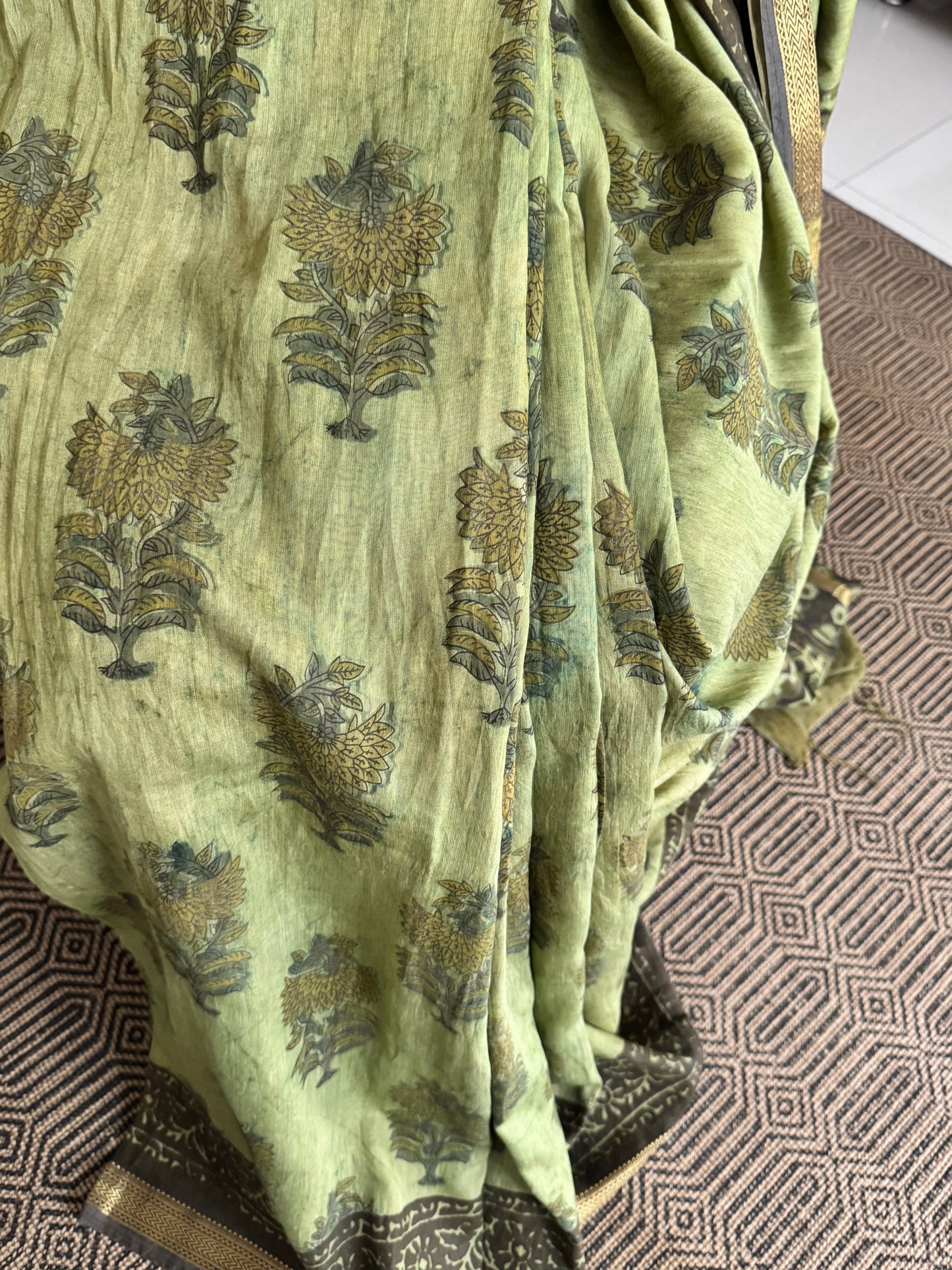 Green Maheshwari Cotton Zari Saree