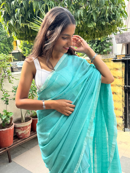 Sea Green Sequin Mul Cotton Saree (length)
