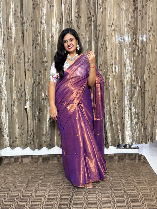 Purple Shimmer Tissue Saree With Chumki