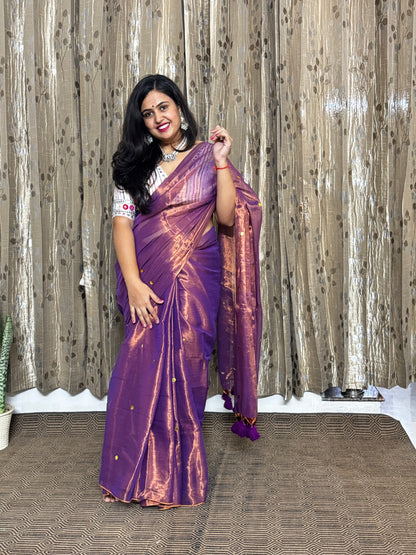 Purple Shimmer Tissue Saree With Chumki