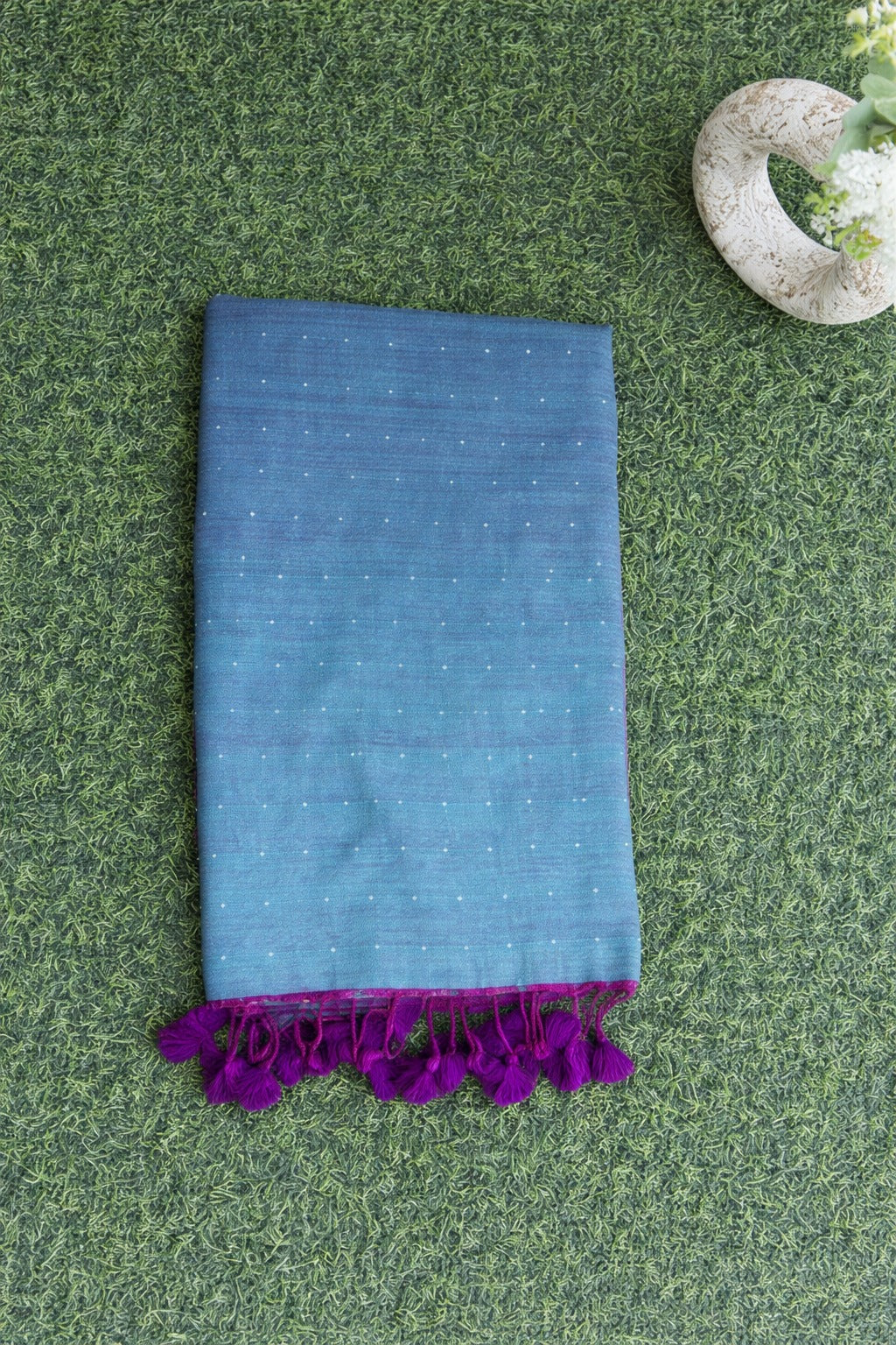 Teal Sequin Mul Cotton Saree