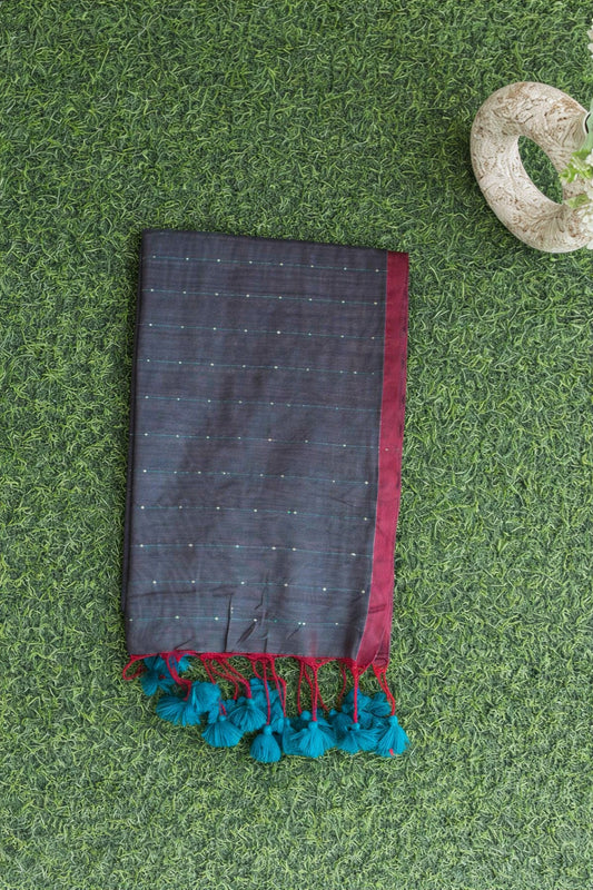 Greyish green  Sequin Mul Cotton Saree