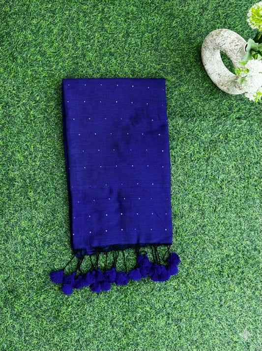 Blue Sequin Mul Cotton Saree